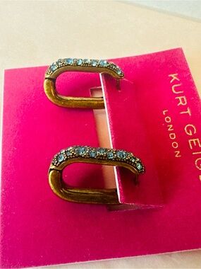 NWT Kurt Geiger Antique Gold  Hoop Earrings with Turquoise Crystals